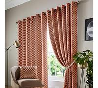 Alan Symonds Cotswold Fully Lined Jacquard Eyelet Ring Top Curtains - Pair (Orange/Terracotta, 90" x 72" (229x183cm))