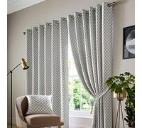 Alan Symonds Cotswold Fully Lined Jacquard Eyelet Ring Top Curtains - Pair (Silver/Grey, 90" x 108" (229x274cm))