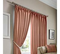 Alan Symonds Cotswold Fully Lined Jacquard Pencil Pleat Taped Top Curtains - Pair (Orange/Terracotta, 90" x 90" (229x229cm))