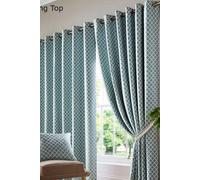Essential Living Wold Eyelet Ring Top Curtains Teal 228cm x 228cm, Green