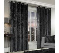 Essential Living Crushed Velvet Eyelet Ring Top Curtains Charcoal 117cm x 137cm, Grey