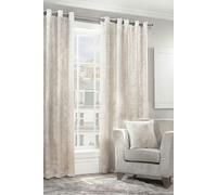 Alan Symonds Home Crushed Velvet Lined Eyelet/Ring Top Curtains Pair Cream 66" Width x 54" Drop