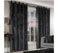 Crushed Velvet Fully Lined Eyelet Curtains Alan Symonds Charcoal 168cm width x 229cm drop