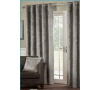 Alan Symonds Silver Crushed Velvet Ring Top Eyelet Curtains 117 x 137cm - Size: W 117 x D 137cm - Wilko