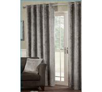 Alan Symonds Silver Crushed Velvet Ring Top Eyelet Curtains 229 x 183cm - Size: W 229 x D 183cm - Wilko