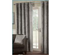 Essential Living Crushed Velvet Eyelet Ring Top Curtains Silver 168cm x 183cm, Silver