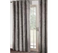 Alan Symonds Silver Crushed Velvet Ring Top Eyelet Curtains 168 x 137cm - Size: W 168 x D 137cm - Wilko