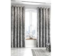 Alan Symonds Crushed Velvet Ring Top Curtains 229x229cm Silver