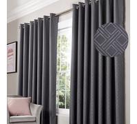 Alan Symonds Diamond Blackout Ring Top Curtains 229x229cm Grey