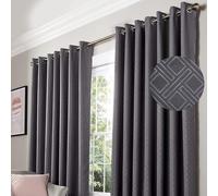 Alan Symonds Diamond Blackout Ring Top Curtains 168x229cm Grey