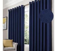 Diamond Blackout Eyelet Curtains Thermal Lined Ready Made Curtains Alan Symonds Blue 168cm width x 229cm drop