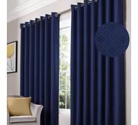 Alan Symonds Amond Blue Blackout Ring Top Eyelet Curtains 167 x 228cm - Size: W 167 x D 228cm - Wilko