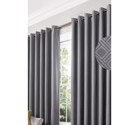 Blackout Eyelet Curtains Ring Top Pair Thermal Efficient Ready Made 66x54" Silver