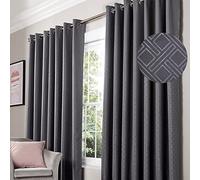 Alan Symonds Diamond Blackout Ring Top Eyelet Thermally Efficient Curtains - Charcoal (90" x 90" [229x229cm])