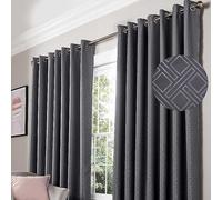 Alan Symonds Diamond Blackout Ring Top Curtains 229x229cm Grey