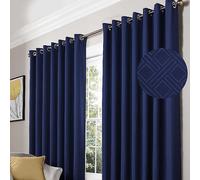 Alan Symonds Amond Blue Blackout Ring Top Eyelet Curtains 167 x 137cm - Size: W 167 x D 137cm - Wilko