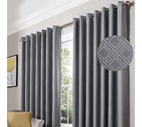 Alan Symonds Diamond Blackout Ring Top Curtains 229x229cm Silver