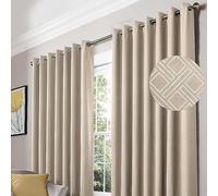 Alan Symonds Amond Cream Blackout Ring Top Eyelet Curtains 117 x 183cm - Size: W 117 x D 183cm - Wilko