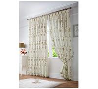 Alan Symonds Exeter Lined Organza Voile Embroidered Taped Top Curtains (Latte, 55" x 72" (140x183cm))