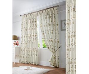 Alan Symonds Exeter Lined Organza Voile Embroidered Taped Top Curtains (Latte, 55" x 90" (140x229cm))