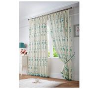 Luxury Living Exeter Embroidered Lined Voile Pencil Pleat Taped Top Curtains 140cm x 183cm Teal, Blue