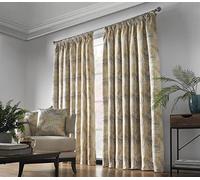 Alan Symonds Fiji Ochre Pencil Pleat Taped Top Curtains Pair Fully Lined Floral 66”x54