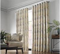 Alan Symonds Fiji Ochre Ring Top Curtains Pair Fully Lined Floral 90"x108"