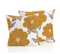 Alan Symonds Floral Poppy Chenille Cushion Covers Ochre 22" x 22" (55cm x 55cm) Off White Ground With Ochre Flowers and Grey Leaves