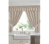 Alan Symonds Gingham Check Pair of Pencil Pleat Kitchen Curtains Natural