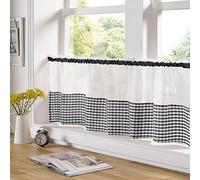 Alan Symonds Gingham Slot Top Voile Cafe Curtain Panel (59" x 24", Black)