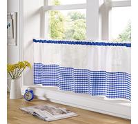 Alan Symonds Gingham Slot Top Voile Cafe Curtain Panel (59" x 24", Blue)