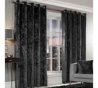 Essential Living Crushed Velvet Eyelet Ring Top Curtains Charcoal 229cm x 229cm, Grey