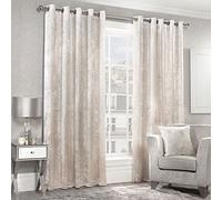 Alan Symonds Home Crushed Velvet Lined Eyelet/Ring Top Curtains Pair Cream x 90" Width