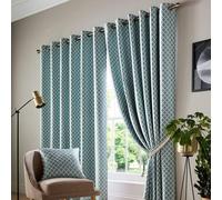 Alan Symonds Jacquard Curtains Eyelet Ring Top Fully Lined Ready Made, Polyester, Teal, 66 X 54