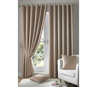 Alan Symonds Madison Eyelet Jacquard Curtains Fully Lined Ring Top, Latte, 66" x 90"