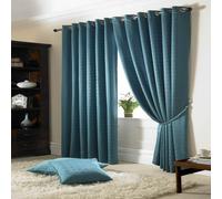 Alan Symonds Madison Eyelet Jacquard Curtains Fully Lined Ring Top, Teal, 90" x 90"