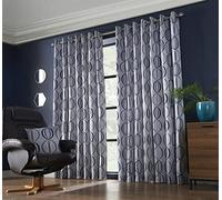 Alan Symonds Omega Navy Ring Top Eyelet Curtains Pair Fully Lined Jacquard 46" x 90"