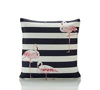 Alan Symonds Pink Flamingo Design Cushion Cover Blue & White Stripe 45cm x 45cm