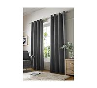 Alan Symonds Plain Chenille Lined Eyelet Ring Top Curtains (66" X 90", Charcoal)