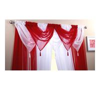 Alan Symonds Plain Voile Curtain Swag Panel Red Tasseled