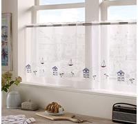 Seaside 18" Café Panel Kitchen Window Curtain Embroidered Voile