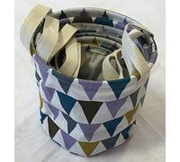 Alan Symonds Set of 5 Linen Tidy Storage Baskets with carry handles (TRIANGLES)
