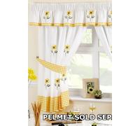 Sunflower Pencil Pleat Headed Kitchen Curtains and Tiebacks, Yellow/White, 66 x 48-Inch