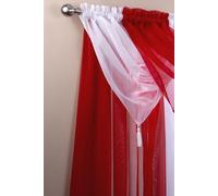 Voile Curtain Swag, Tassled Swags, Sheer Curtain Swags (Red)