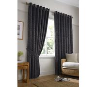 Alan Symonds Tivoli Leaf Lined Eyelet Curtains in Charcoal | Size: 229 cm width x 229 cm drop Alan Symonds Charcoal 229 cm width x 229 cm drop