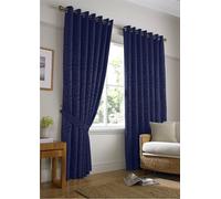 Alan Symonds Tivoli Leaf Lined Eyelet Curtains in Navy | Size: 168 cm width x 183 cm drop Alan Symonds Navy 168 cm width x 183 cm drop