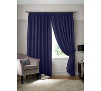 Alan Symonds Tivoli Leaf Lined Pencil Pleat Curtains in Navy | Size: 229 cm width x 229 cm drop Alan Symonds Navy 229 cm width x 229 cm drop