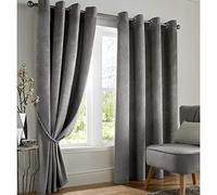 Alan Symonds Velvet Blackout Ring Top Eyelet Thermally Efficient Curtains - Silver (46" x 72" (117x183cm))