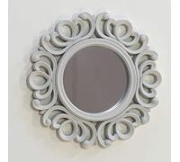 Alan Symonds Wall Mounted Plastic Surround Mirror Bathroom Silver White Vintage Scroll Swirl Sundial Groove 24cm (White Scroll)