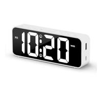 ALANAS Compact Digital Alarm Clocks for Bedrooms - Small Clock with Large LED Display, Easy-to-Read Time, Dual Alarm with Snooze, Adjustable Volume & Dimmer, USB Charger for Phones, Simple Design
